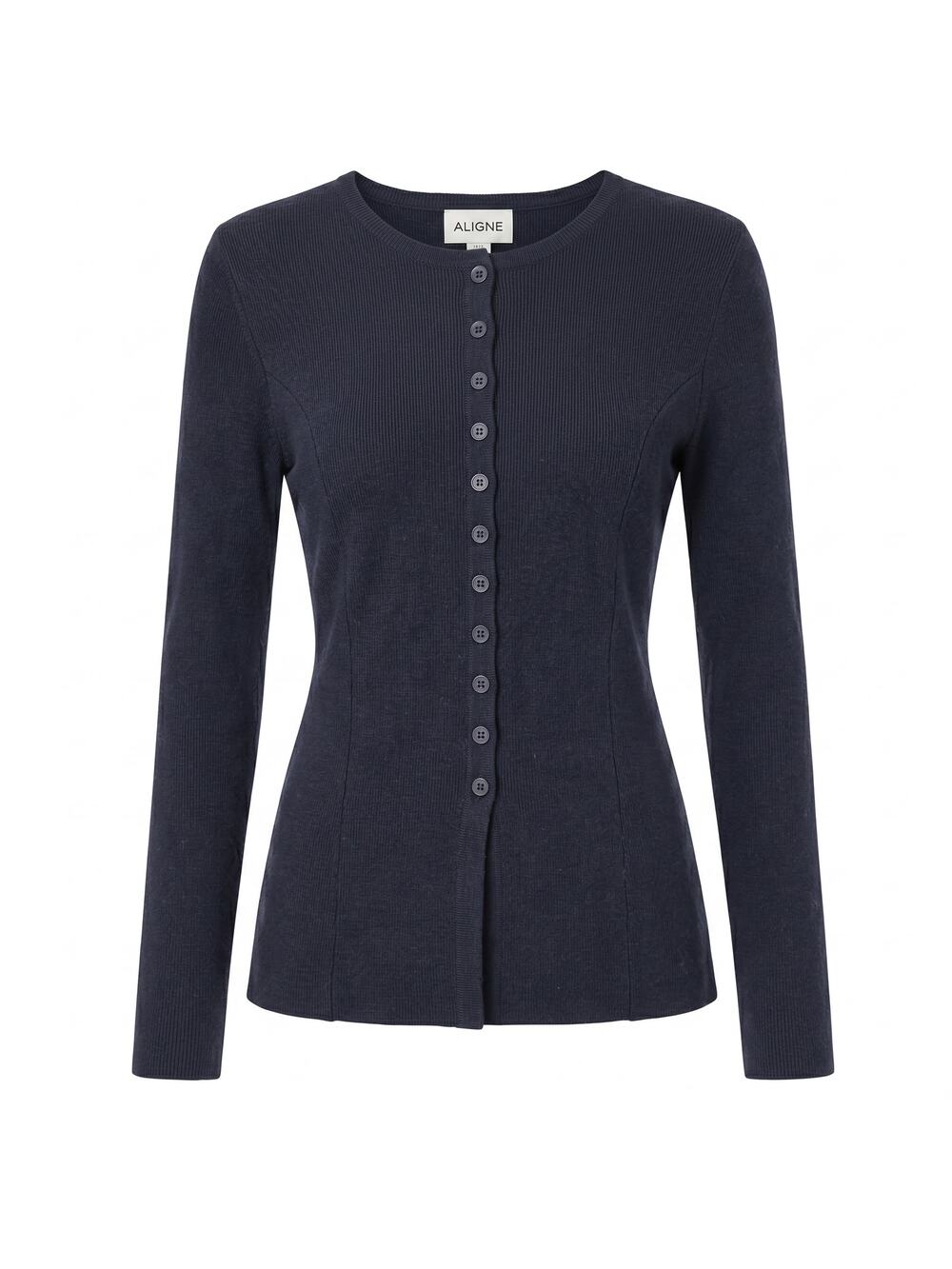 Aligne Navy Ribbed Organic Cotton Button-Front Top | 64% Organic Cotton | US 6